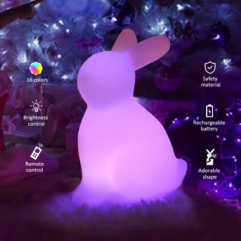 Customizable Shape Comfortable 16 Vibrant Multi Color Changing Bunny Lamp 3D Cute Rabbit Bunny Kids Led Night Light