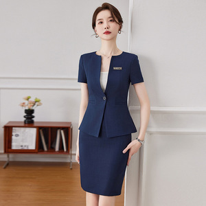 Women's Summer Suit Set Short Sleeve Light Blue Office Lady Two-Piece Anti-Wrinkle Formal Wear - Product Image 4