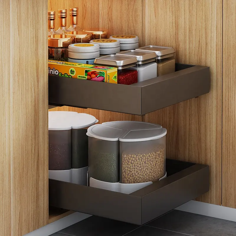 Nuevo diseño, accesorios de armario de cocina deslizantes de una sola capa, cesta de almacenamiento, armario extraíble, cesta organizadora de cocina