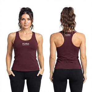 Pearia Industry Women's <b>Maroon</b> Racerback Tank <b>Top</b> Scoop Neck Breathable 100% Cotton Knitted Digital Printed Sleeveless Sports - Product Image 5