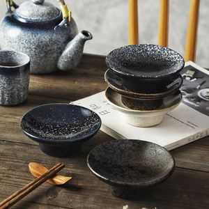 Retro Porcelain High Foot Dish for Soy Sauce Vinegar Ketchup BBQ Sauce Japanese Round <b>Ceramic</b> Sushi Dessert Snack <b>Plate</b> - Product Image 2
