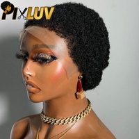 Perruque Courte Bouclée Frisée Lace Front 100% Cheveux Humains Vierges Indiens Sans Colle Dentelle HD pour Femmes Noires