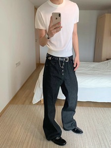 Quần Jean Denim Nhật Bản thô, dáng rộng, ống loe, thiết kế riêng, chất liệu co giãn, kiểu dáng baggy, phong cách đường phố, thoáng khí - Product Image 3