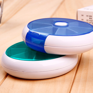 Pilulier rond portable avec 6 compartiments, boîte rotative en plastique ABS/PP - Product Image 3