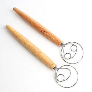 Bakgereedschap 13-inch deegmixer brooddeeg handmixer houten handvat Deense deegklopper met roestvrijstalen deeghaak - Product Image 1