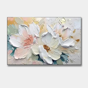 Pintura al Óleo Minimalista de Peonía Rosa Dorada, Arte Floral Impasto, Pintura a Mano sobre Lienzo Texturizado, Decoración de Pared Contemporánea - Product Image 6