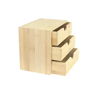 Haute qualité 3 tiroirs boîte de rangement bureau bureau petite boîte de rangement en bambou pour bureau maison articles de toilette fournitures vanité