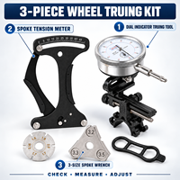 Kit d'outils de redressage de roues de vélo portable 3 pièces avec indicateur de tension des rayons et clé à rayons 3 tailles