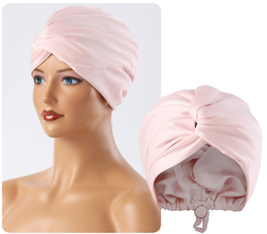 หมวกคลุมผมแบบสองชั้น ปรับได้ ผลิตจากผ้าซาติน โพลีเอสเตอร์ และสแปนเด็กซ์ สีพื้น สำหรับผู้หญิง ใช้สำหรับใส่ตอนกลางคืน บำรุงผม แต่งหน้า หรือคลุมผมแบบเต่า - Product Image 1