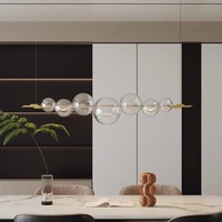 Lustre en verre en forme de globe, barre dorée linéaire, 7 lumières claires, suspension LED moderne pour salle à manger, îlot de cuisine, salon, café, décoration