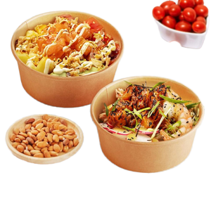 Bols en papier kraft biodégradables de qualité alimentaire avec couvercles, capacité 500 ml/750 ml/900 ml/1000 ml/1100 ml, pour snacks, pain, hamburgers, salades - Product Image 1