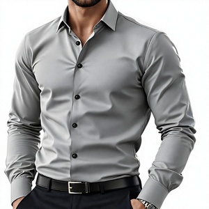 Chemise habillée à manches longues pour homme, couleur unie, décontractée, formelle, à col boutonné, pour le bureau - Product Image 1