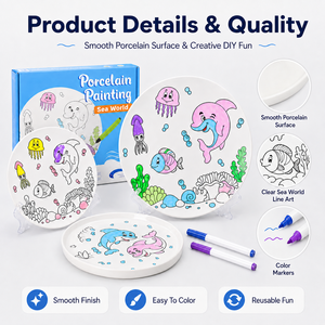 Peignez votre propre tasse à café en céramique et assiette DIY, personnalisables, peintes à la main, non peintes, pour enfants, artisanat, OEM, ODM, vente en gros - Product Image 3