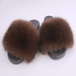 Custom Women's Winter Open Toe Fox Fur Plush PVC Thick <strong>Slides</strong> <strong>Green</strong> Outdoor for women - Product Image 2