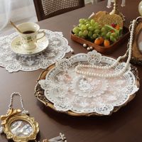 Sous-verre rond brodé en dentelle blanche de style français vintage, pour plateau ou tasse