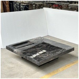 Table basse carrée de luxe moderne <span class=keywords><strong>en</strong></span> quartzite blanc poli pour salon, avec plateau métallique intégré, vente <span class=keywords><strong>en</strong></span> gros - Product Image 6