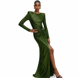 فساتين للنساء فستان طويل رسمي للمناسبات المسائية أزياء الخريف والشتاء أخضر داكن الخصر Perm - Product Image 6