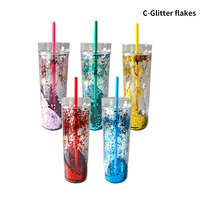 Tasse de voyage en acrylique réutilisable, gobelet mince, en plastique transparent, rose, froid, bleu, Double paroi, couleur magique, Change de couleur 16 oz, 1 pièce