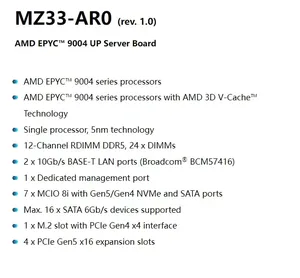 บอร์ดระบบเซิร์ฟเวอร์ MZ33-AR0ที่ได้รับการรับรองว่าได้รับการรับรองมาใหม่พร้อมช่องเสียบ SP5 DDR5การสนับสนุนสำหรับ AMD epyc 9004ซีรีส์พอร์ต USB - Product Image 3