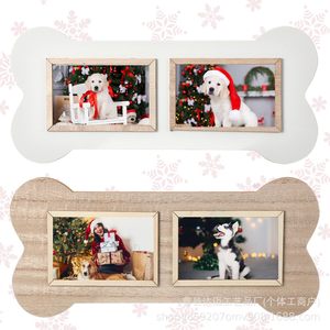 Wooden Bone Shaped Dog Photo <b>Frame</b> Double Picture Desktop Pet Lover Gift Handmade Horizontal - Product Image 1