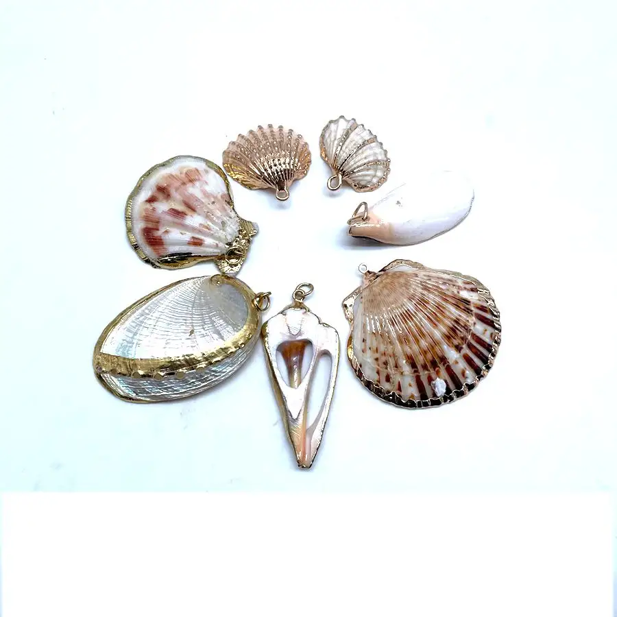 Sea shell Pendants Snail Spiral Beach Shell Charm with Electroplated 18 K Rose Gold Color For DIY Necklaces Jewelry