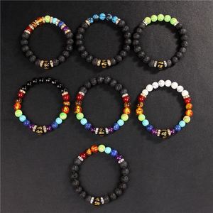 Wholesale 8mm Lava Healing Anxiety Natural Gemstone Yoga Volcanic Healing Energy Lava Stone 7 <b>Chakra</b> Diffuser Bracelet - Product Image 3
