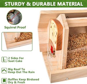 Grande mangeoire à oiseaux en bois trémie mangeoires à oiseaux mangeoire à oiseaux en bois pour l'extérieur suspendu - Product Image 4