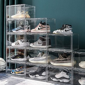 wholesale shoe container organizer storage box stackable detachable shoes box storage clear acrylic shoe box magnetic side drop