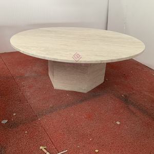 Tavolino rotondo in pietra di travertino bianco artigianale <span class=keywords><strong>esagonale</strong></span> <span class=keywords><strong>Base</strong></span> solida moderno pezzo di dichiarazione del soggiorno contemporaneo - Product Image 2