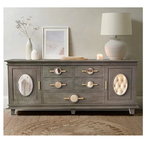 Buffet moderne pleine grandeur avec accents miroir, fabriqué en bois de manguier massif à 100 %, au design élégant et à la construction durable - Product Image 1