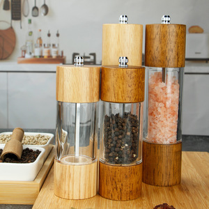 Moulin à sel manuel au design moderne, capacité 100 ml, cœur en céramique, outils de cuisine – Boîte à épices en bois ancien et acrylique, utilisation manuelle - Product Image 3