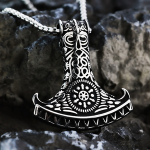 Collar con colgante de hacha vikinga de acero inoxidable yunnique para hombre, amuleto de estilo nórdico para ropa, regalo a juego - Product Image 3