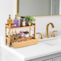 Plateau organisateur de comptoir de salle de bain en bambou pour savon, brosse à dents, cosmétiques, parfum, bijoux, rangement et présentation
