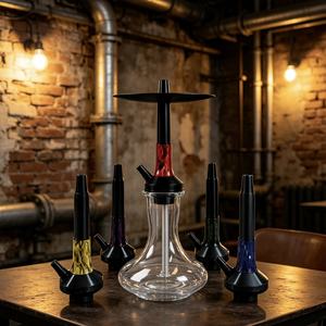 Set de Hookah de Vidrio, Pipa de Shisha Moderna con Base Transparente, Acabado en Negro, Rojo, Morado y Dorado para Salón y Bar de Playa - Product Image 5