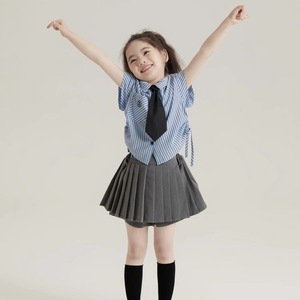2023 estate nuovo abbigliamento Casual per bambini coreano da ragazza alla moda con Top senza maniche a righe verticali corto irregolare - Product Image 6