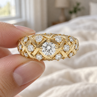 Bague de mariage en or jaune massif 10K/14K/18K avec diamant de laboratoire taille ronde 0,5-3 carats, sertissage personnalisé en treillis, certifié IGI VS VVS