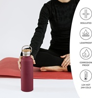 Botol minum olahraga ramah lingkungan dari stainless steel 304, isolasi termos, dapat digunakan kembali, tanpa plastik, dengan tutup kayu, ukuran 12OZ/16OZ/24OZ/32oz