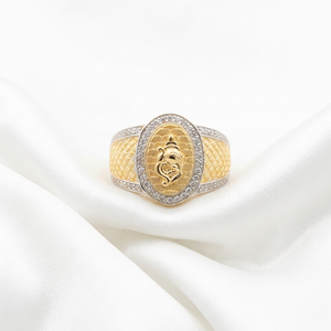 Luxury <b>Gold</b> Men's Wedding <b>Cocktail</b> <b>Ring</b> with Oval Design Border Detailed Textured Band Featuring a Bold Traditional Centerpiece - Product Image 1