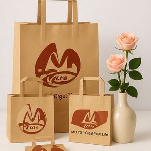 Bolsas de Papel Kraft Reciclables, Resistentes al Aceite, de Múltiples Capas, con Asas Retorcidas, para Envasado Personalizado de Alimentos como Pizza, Leche, Muffins y Comidas para Llevar - Product Image 4
