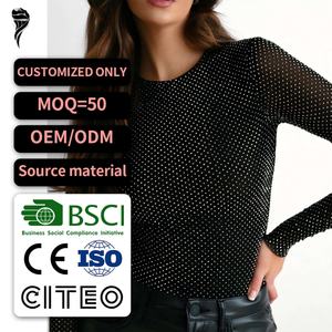 Nueva Colección Otoño 2025: Blusa de Manga Larga con Pedrería Brillante para Mujer, Estilo Casual y Moderno - Product Image 1