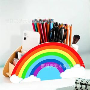 Wooden storage rack, cross-border creative home desktop storage pen holder office desk stationery small colorful storage box - Product Image 2
