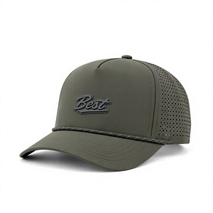 Wholesale Custom Logo <b>Waterproof</b> Golf Cap Laser Perforated Sports <b>Hat</b> Olive Green 5 Panel Rope <b>Hat</b> with 3D Silicone Patch - Product Image 2