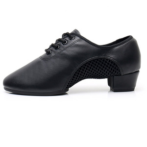 Sepatu dansa Latin pria, Kasut latihan Ballroom sol lembut kain Oxford + jaring