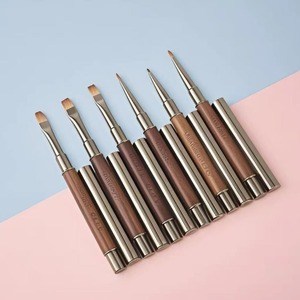Pinceau à ongles en nylon Kolinsky, plat, carré, rond, manche en bois, pour dessin de lignes, fleurs, manucure, salon, peinture, photothérapie, outil d'art des ongles - Product Image 1