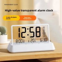 Réveil électronique pour les élèves, affichage numérique LCD, fonction de répétition silencieuse, horloge de table intelligente transparente, batterie