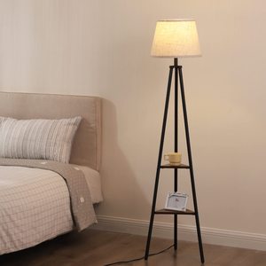 Industrial Standing Storage <strong>Lamp</strong> Living Room Beige Linen Shade <strong>Tripod</strong> <strong>Floor</strong> <strong>Lamp</strong> <strong>with</strong> <strong>Shelves</strong> - Product Image 3
