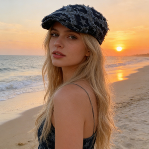 Berretto in denim ricamato con stelle in stile retrò |   Cappello <span class=keywords><strong>da</strong></span> Pittore per Donna |   Stile artistico casual |   Traspirante per tutte le stagioni, adatto per taglie più grandi - Product Image 3