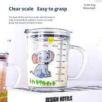 Gobelet à paille créatif pour enfants, tendance, avec poignée et échelle graduée, résistant à la chaleur, motif dessin animé, pour le petit-déjeuner et le lait