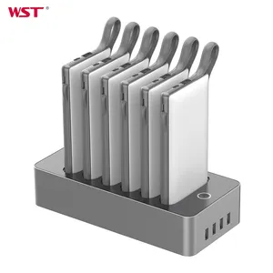WST Real Capacity Restaurant Business Mobile Phone Charger Shared Power Bank 10000mAh Power Bank Docking Station with Cable