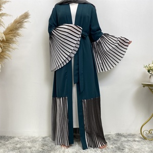 1889# Modest Nida Material Splice Chiffon Stripe Loose Sleeves <b>Cardigan</b> Muslim Islamic <b>Spring</b> Summer Abaya - Product Image 4